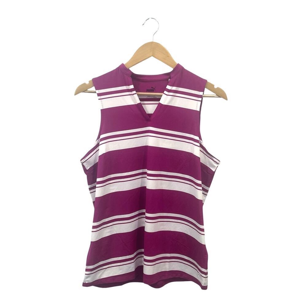 NWT Puma Cloudspun Striped Sleeveless Golf Top in Festival Fuchsia Size L